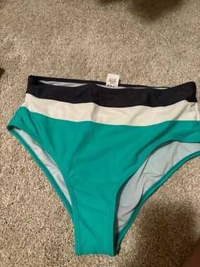 High-Waist Teal Colorblock Swim Bottoms